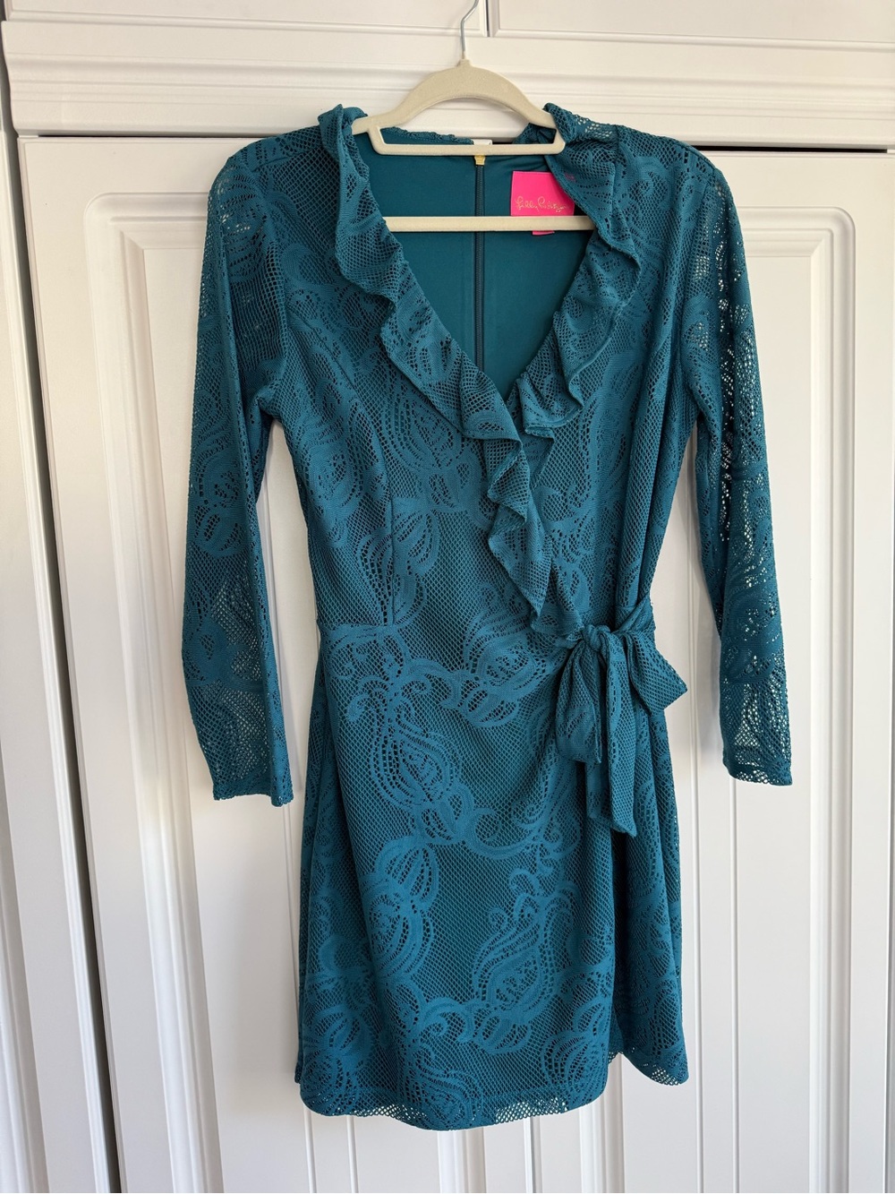 Lilly Pulitzer Teal Lace Long-Sleeve Wrap Dress